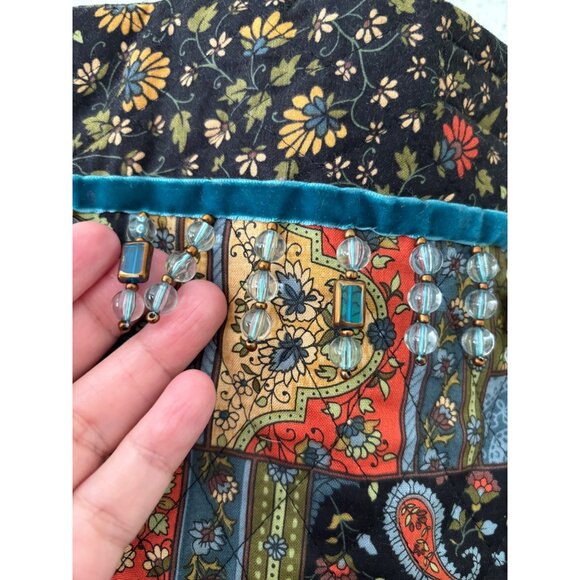 Handcrafted Boho Patchwork Tote Bag With Floral & Paisley Patterns Beaded Trim - Picture 6 of 14